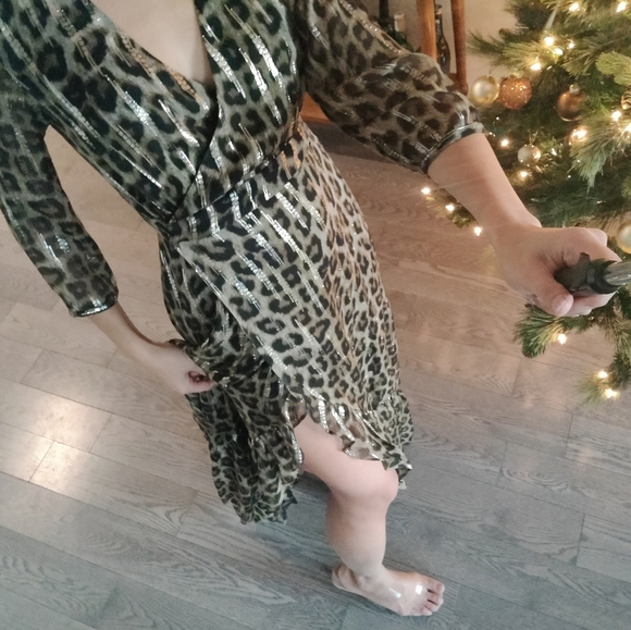 Ba&sh new gold Leopard silk maxi dress size 2 - Picture 3 of 7